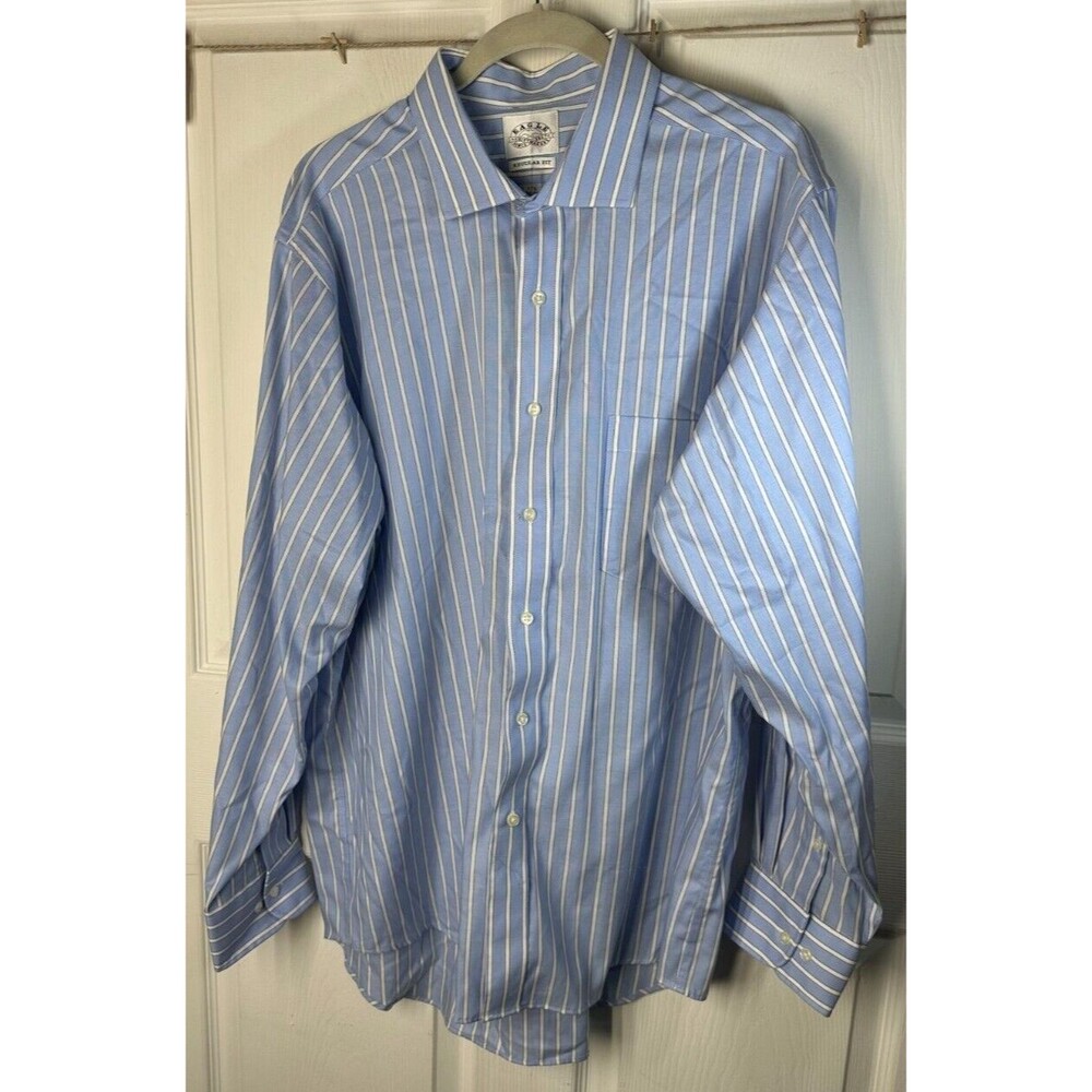 Eagle Shirtmaker's Dress Shirt Men's 17.5 34/35 Blue & White Stripe Regular Fit